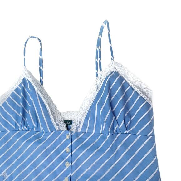 Ralph Lauren Blue White Striped Cotton Camisole Top | Lace Trim Summer Button up - Picture 15 of 16
